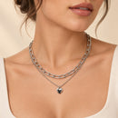 Collar Doble Cadena con Corazón Plateado
