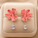 Aros Flor Roja con Gota