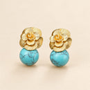 Aros Flor Dorada con Turquesa