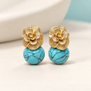 Aros Flor Dorada con Turquesa