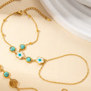 Pulsera de Mano con Anillo  - Turquesa Flor Protectora