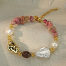 Pulsera Dorada Rodonita Perla Barroca