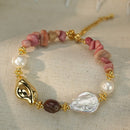 Pulsera Dorada Rodonita Perla Barroca