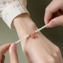 Pulsera Perlas con Encanto de Cuarzo Fresa