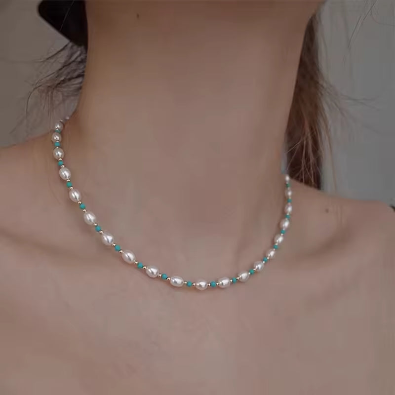 Collar de Perlas y piedra turquesa