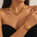 Conjunto de Gargantilla y pulsera dorada multicapa