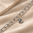 Collar Doble Cadena con Corazón Plateado