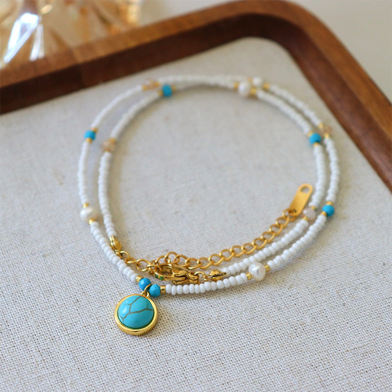 Colgante de cuentas y piedra Turquesa