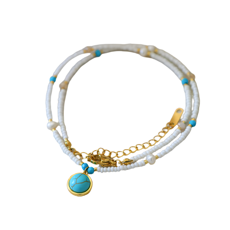 Colgante de cuentas y piedra Turquesa