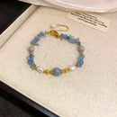 Pulsera Dorada Aguamarina y Perlas