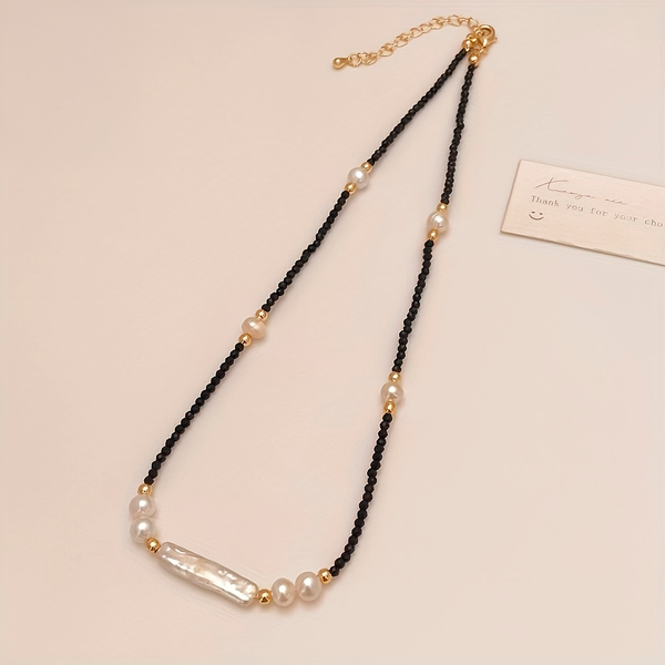 Collar Turmalina Negra y Perlas