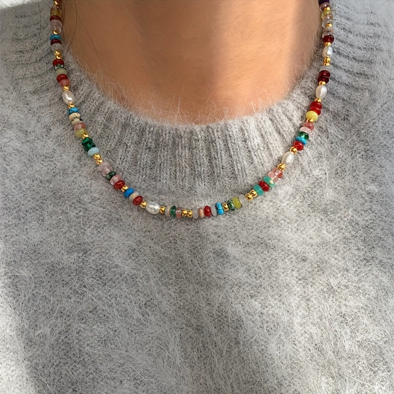 Conjunto Boho-Chic - Perlas de Agua Dulce y Piedras Naturales Coloridas