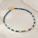 Collar de Perlas y cuentas azules