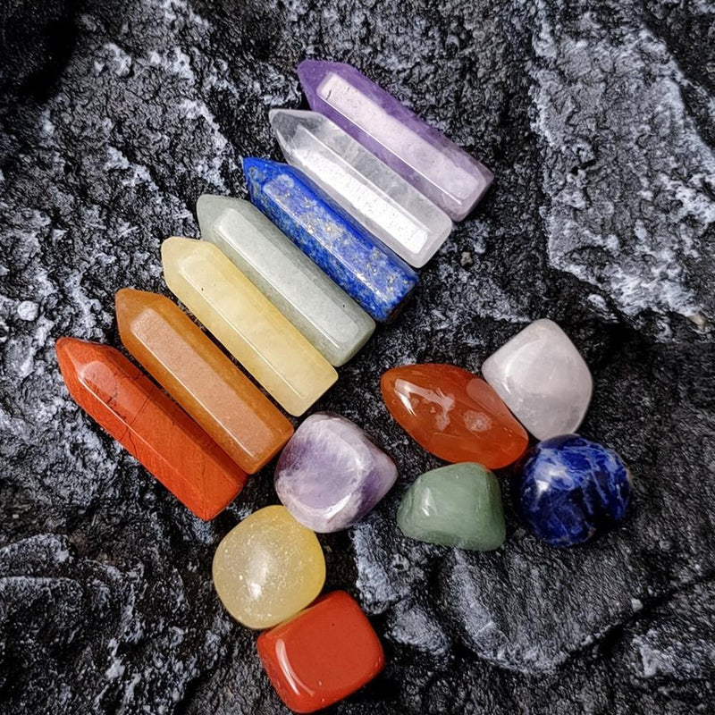 Kit Piedras para los 7 Chakras (7 puntas y 7 piedras) - Rincón Zen